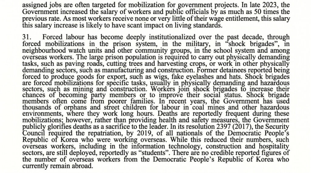 3 | nk insider close up of a dense printed paragraph discussing forced labor and government mobilization with phrases like forced labour has become deeply institutionalized
